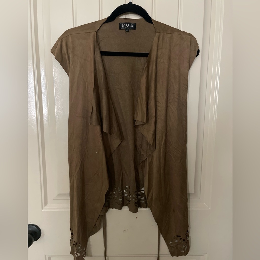 POL Tan Open Front Vest NWOT